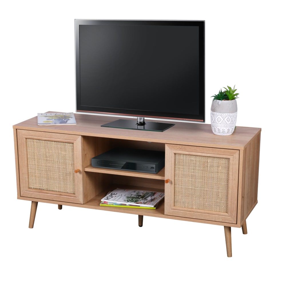 Meuble de télévision bois et rotin - 120x39x56.5cm - Maisons du Monde