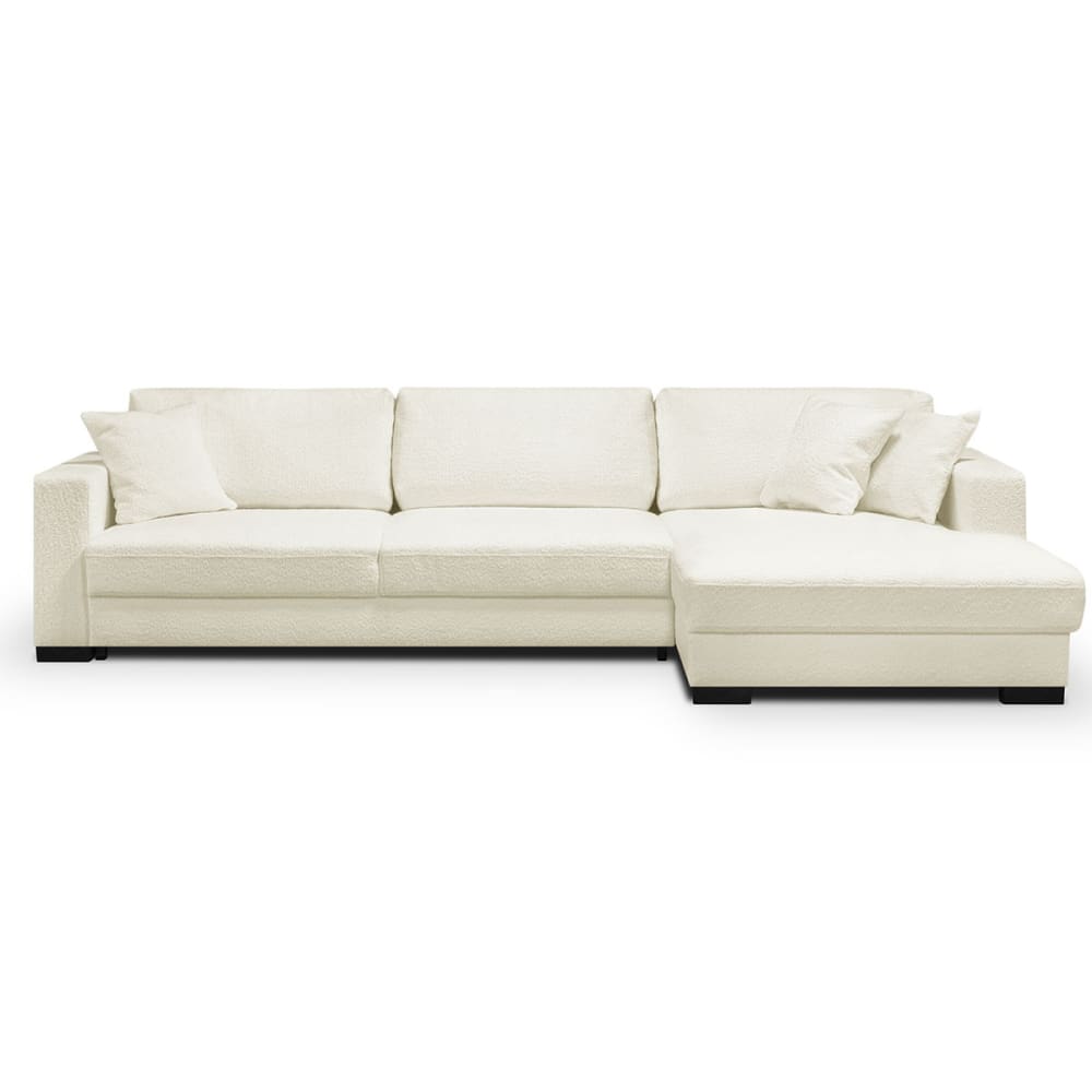 Canapé d'angle à droite convertible 5 places en tissu bouclette beige