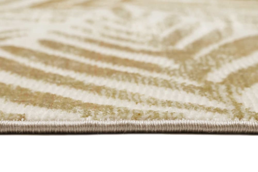Tapis tissé plat thème feuillage doré fond beige à franges 80x150 — vue 4