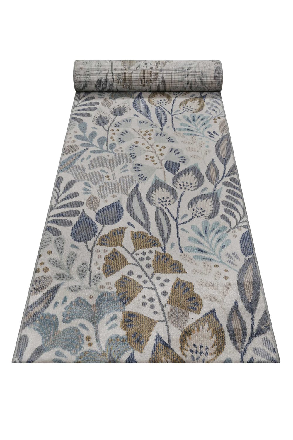 Tapis de couloir bleu et beige thème floral pour entrée 80x230