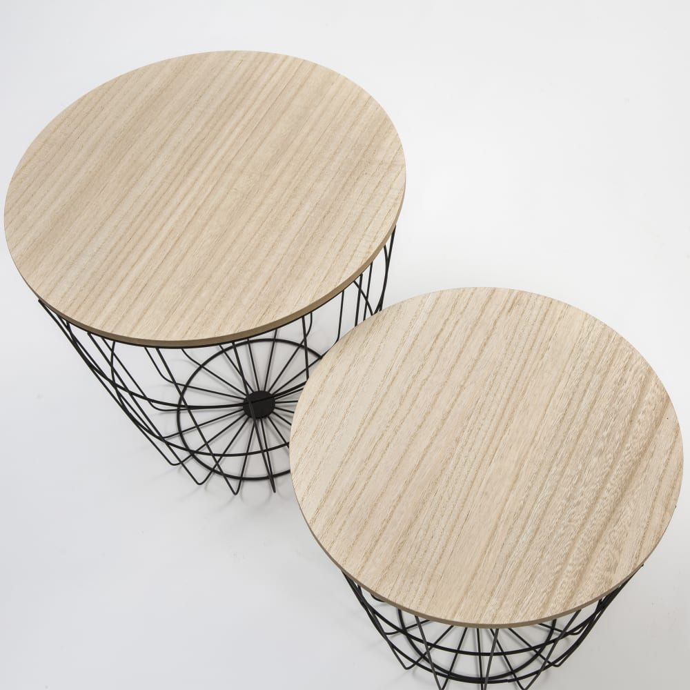 Juego 2 mesas de centro tapa de madera y estructura de metal en negro - Maisons du Monde
