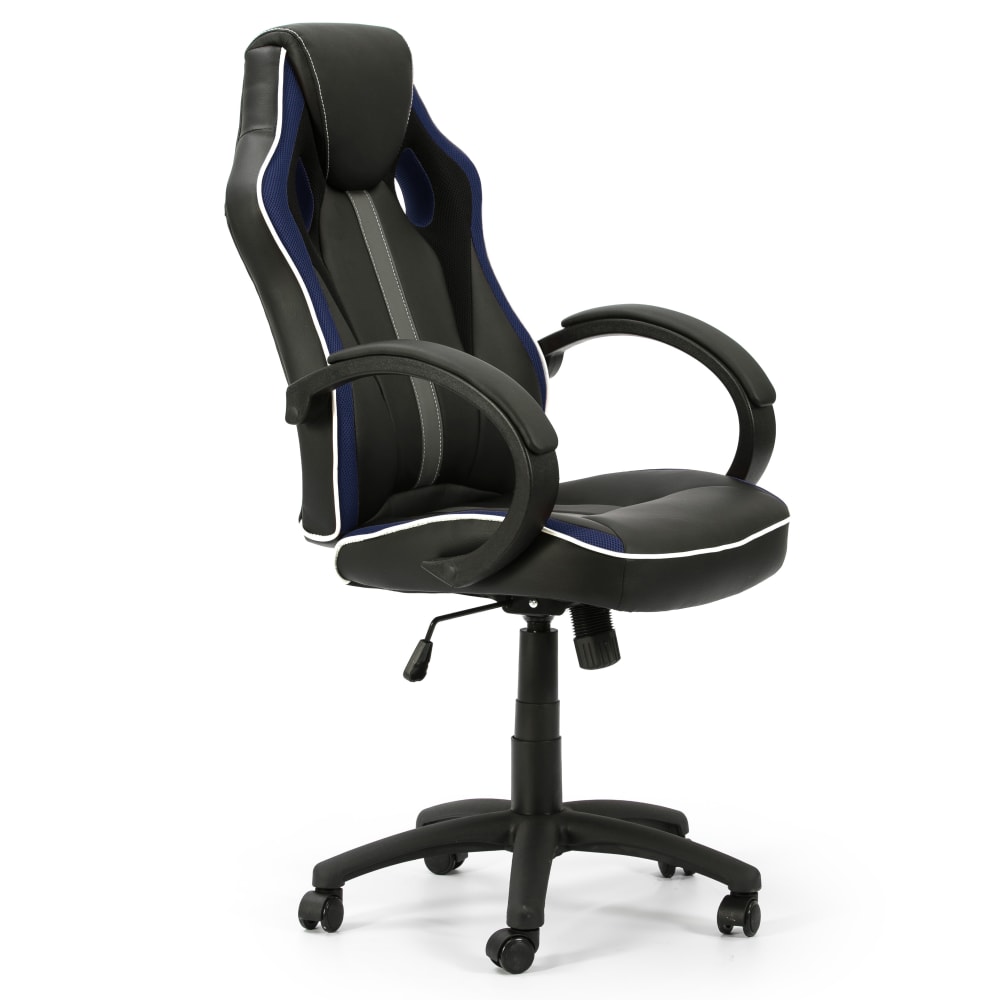 Fauteuil de bureau réglable/inclinable tapissé similicuir, noir/bleu