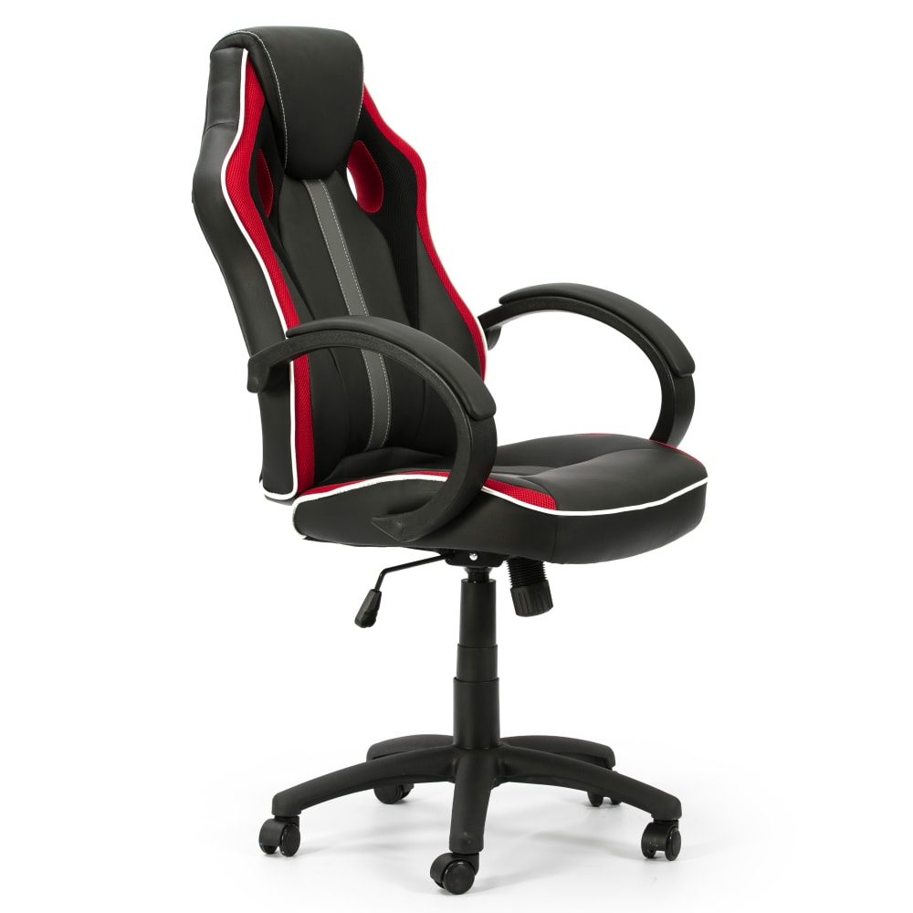 Fauteuil de bureau réglable/inclinable tapissé similicuir, noir/rouge