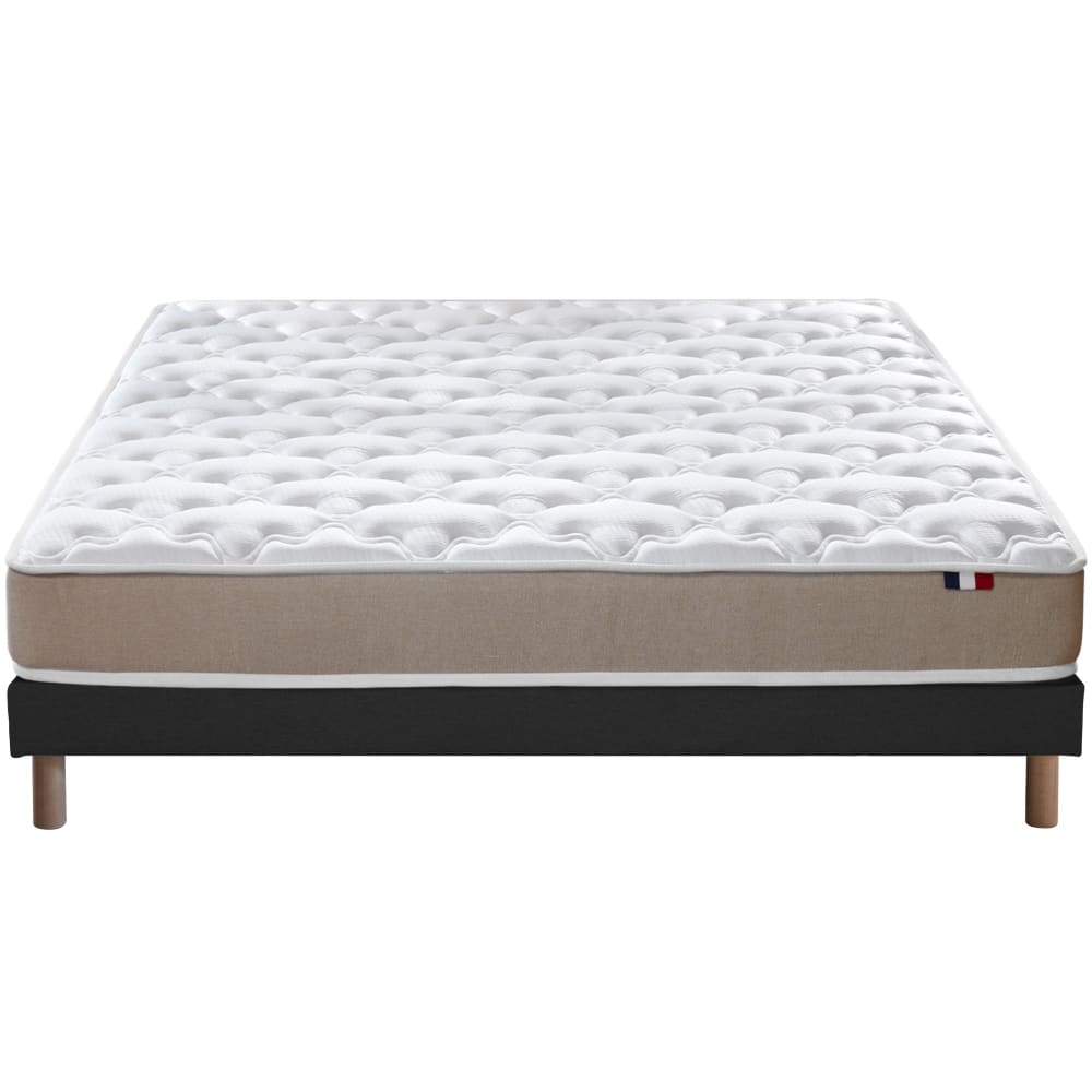 Ensemble matelas accueil latex 3 zones sommier noir 140x190