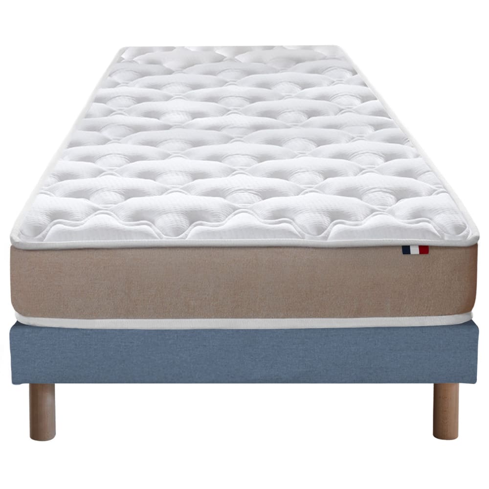 Ensemble matelas accueil latex 3 zones sommier bleu 90x190