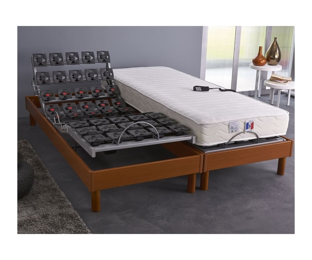 Sommier électrique et matelas 100% latex 3 zones 2x90x200 - Maisons du Monde