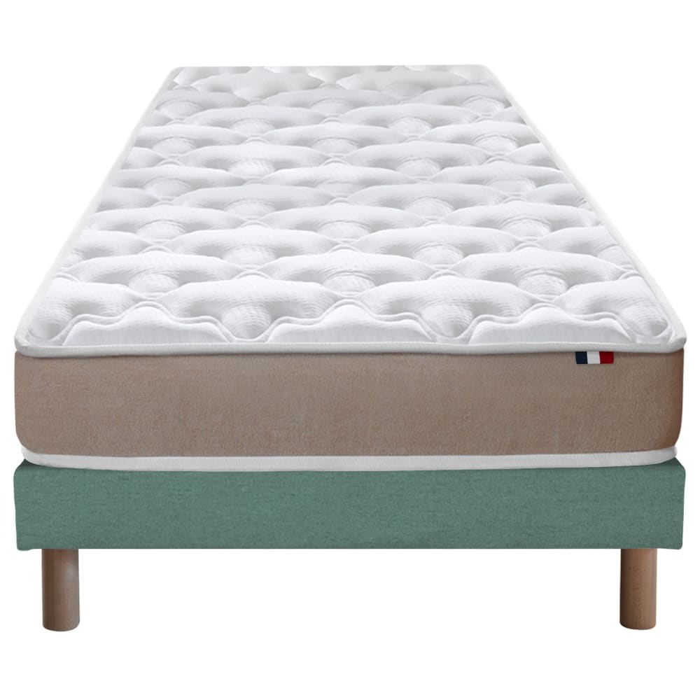 Ensemble matelas accueil latex 3 zones sommier vert 90x200