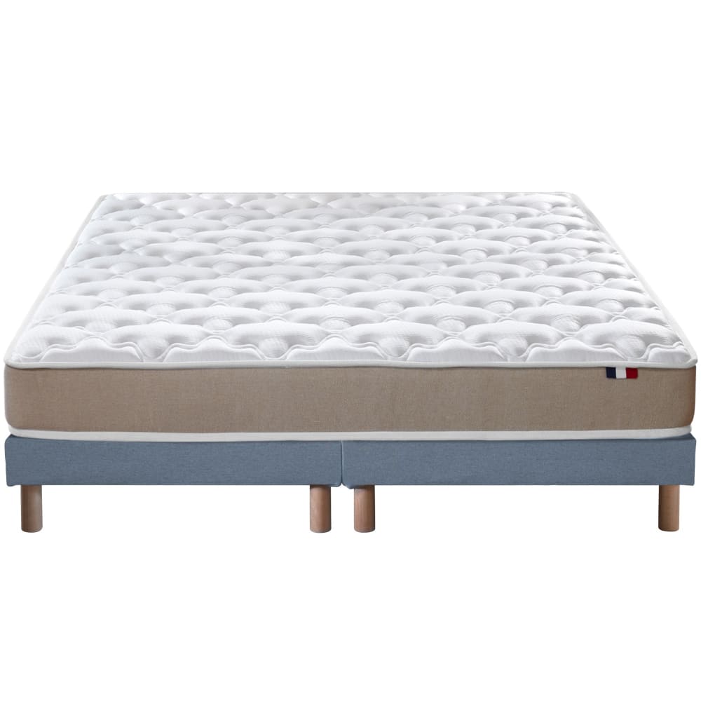 Ensemble matelas accueil latex 3 zones sommier bleu 160x200