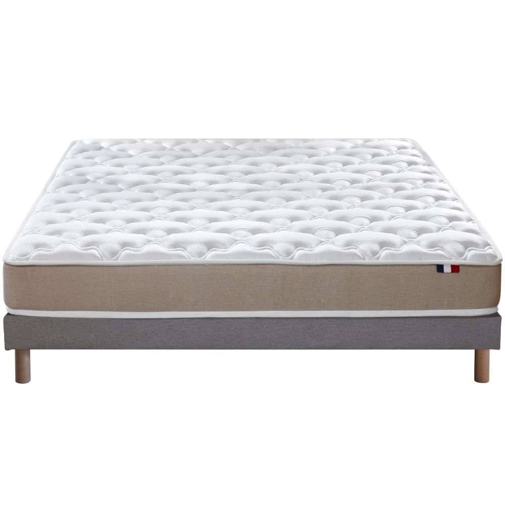 Ensemble matelas accueil latex 3 zones sommier gris 140x190