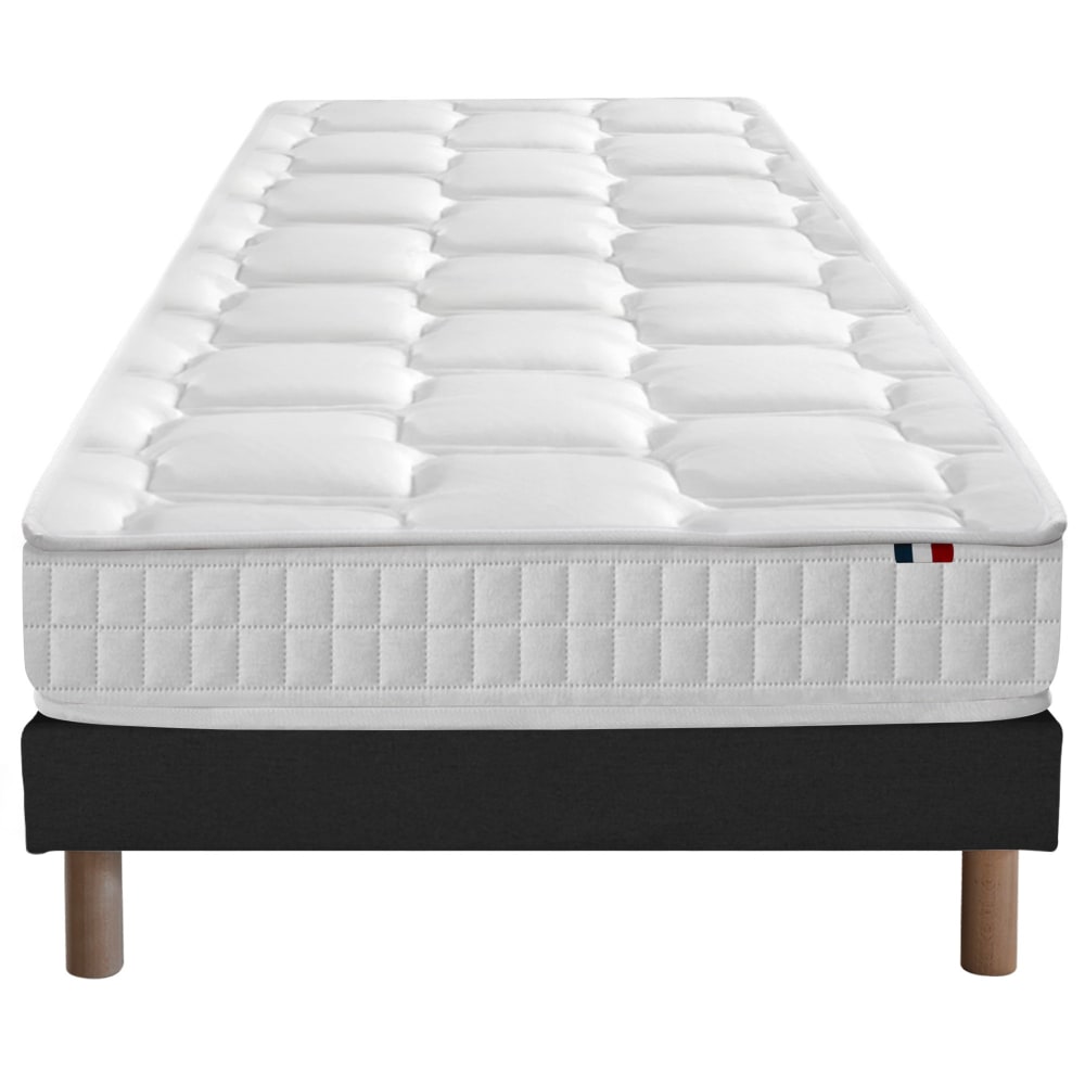 Ensemble matelas ressorts et mémoire forme sommier 90x190 noir