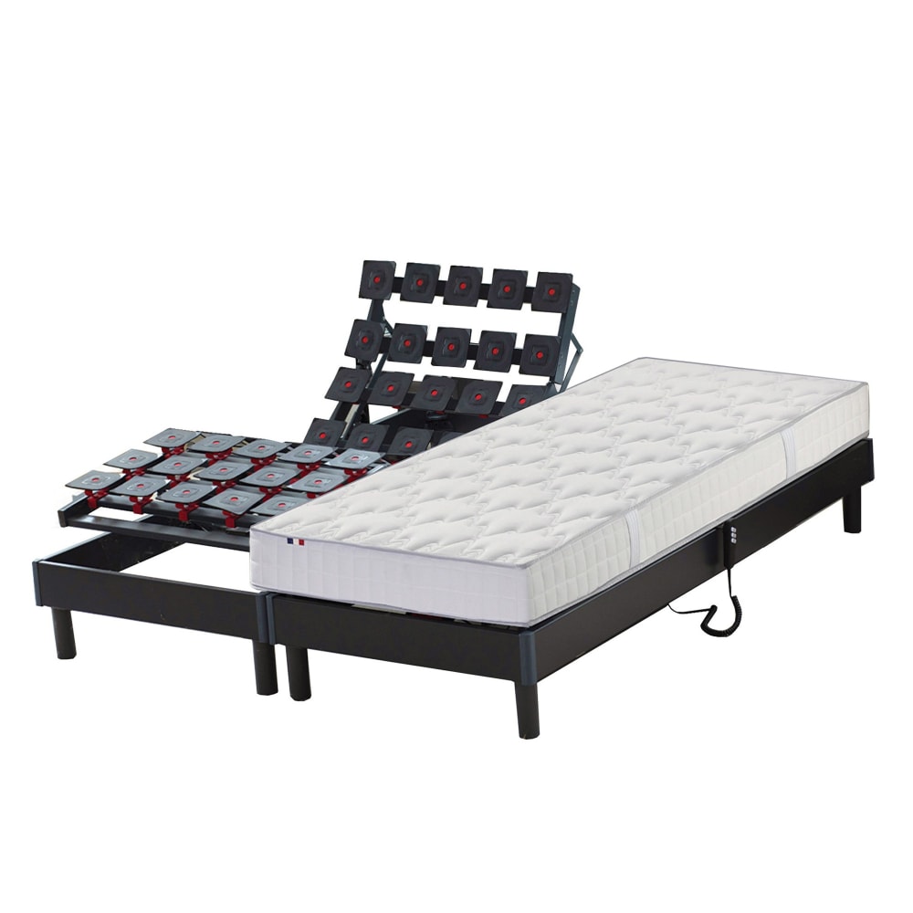 Idliterie Lit électrique de relaxation + matelas ressort 2x80x200 Gris Bois