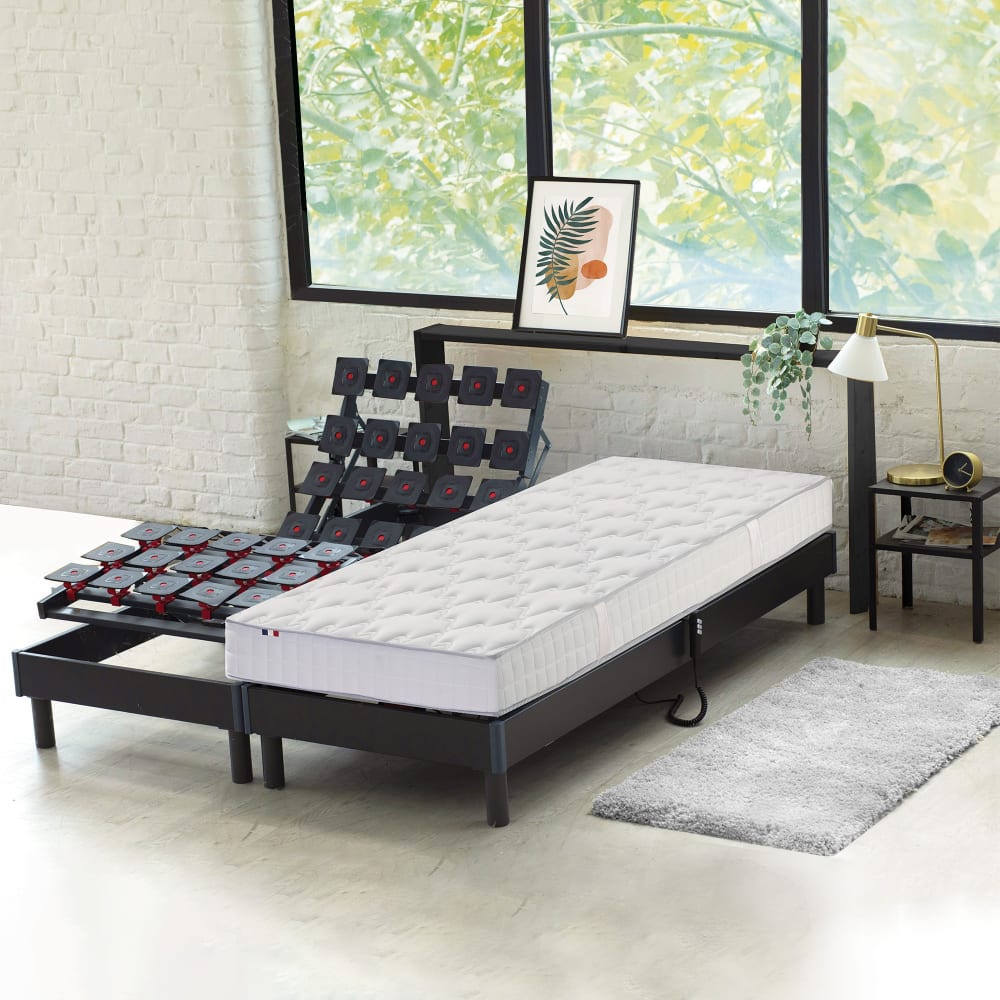 Lit Electrique + Matelas ressort 5 zones 2x80x200 - Maisons du Monde