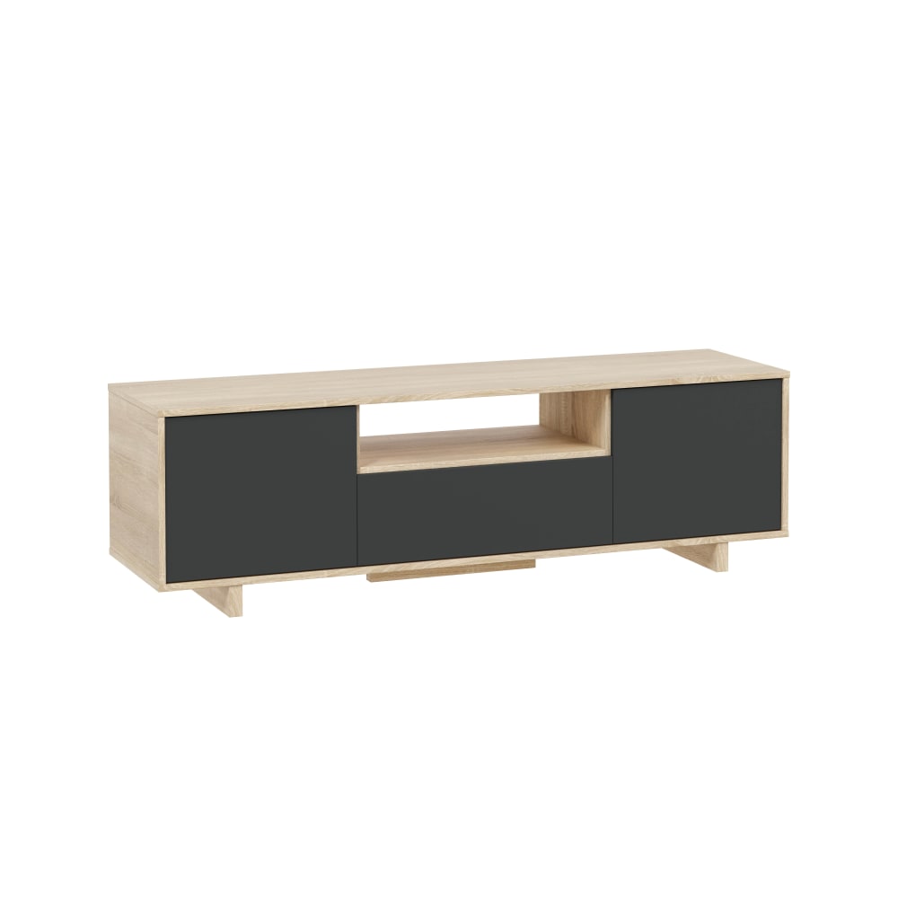 Meuble tv 3 portes couleur chêne et gris, 150 cm longueur