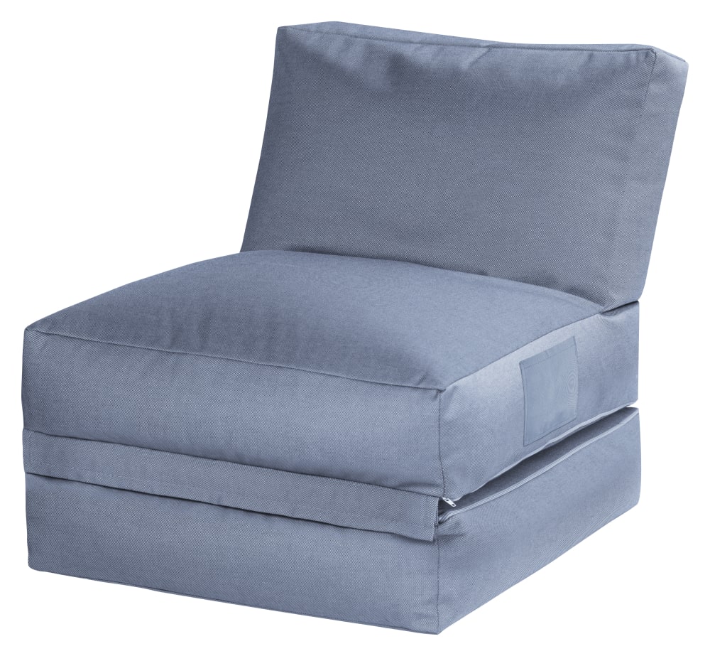 Pouf extérieur super qualité Dralon bleu, dossier dépliable 90x70x80cm