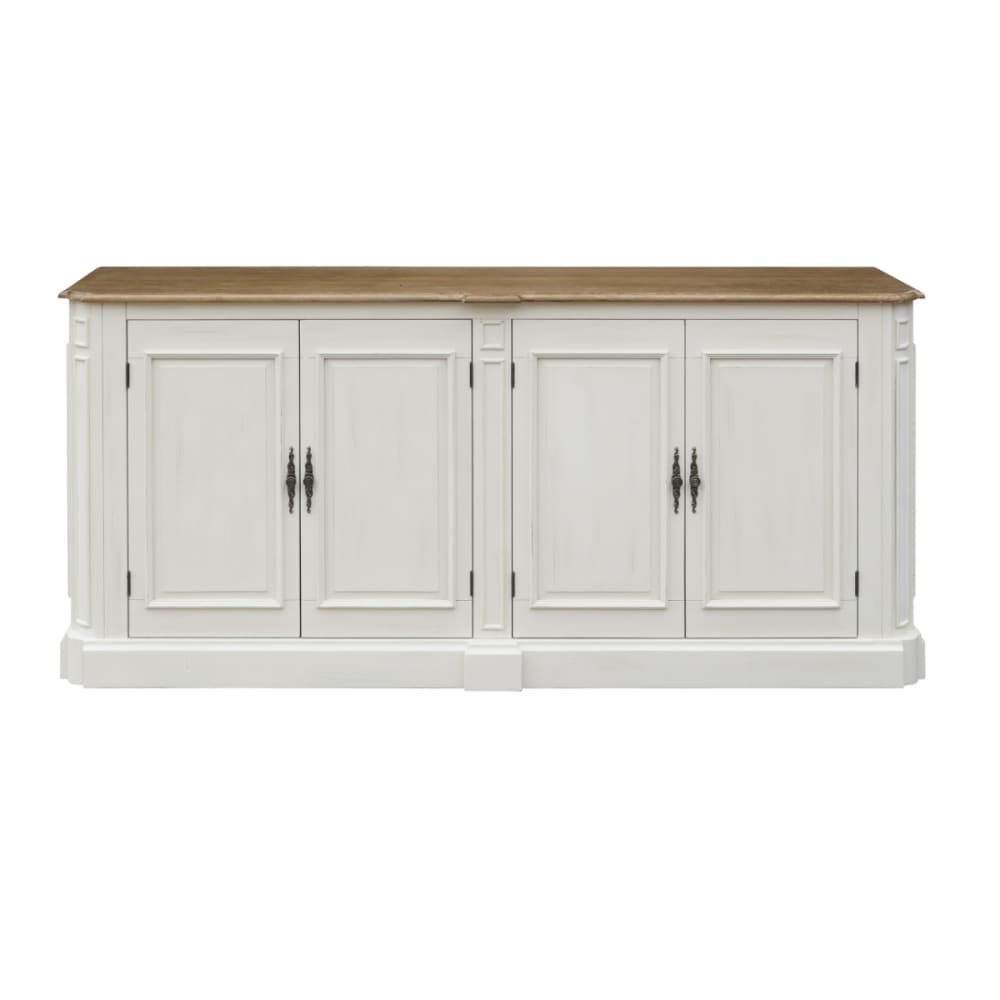 Robin des Bois Sideboard mit 4 Türen aus massivem Eichenholz, gekälkt und im shabby w style classic chic Weiß