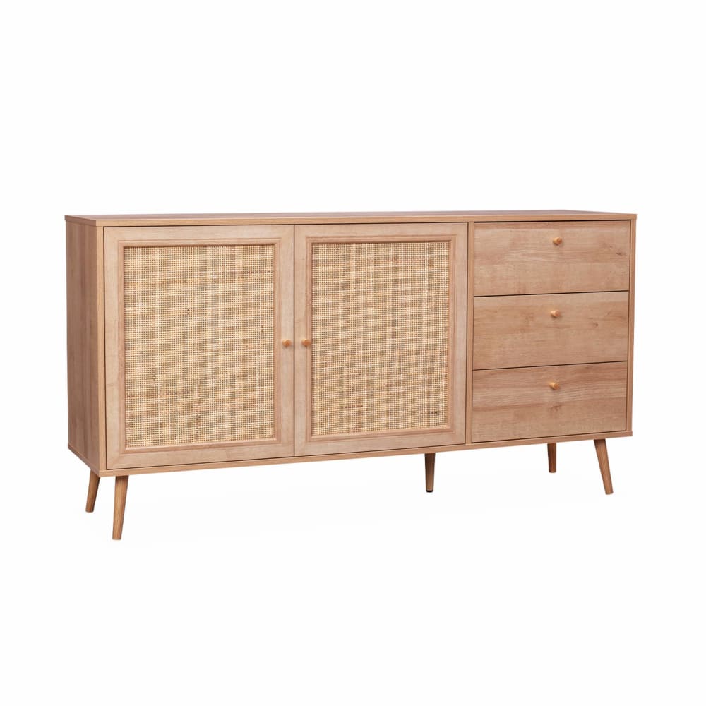 Buffet de rangement naturel en cannage 150 x 39 x 79cm
