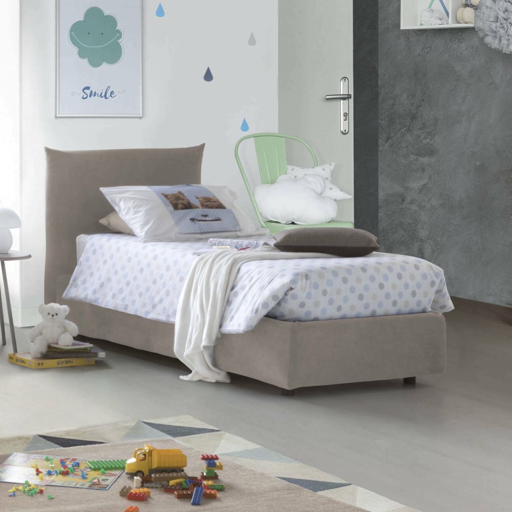 Lit simple en tissu tourterelle 80x190 cm - Maisons du Monde