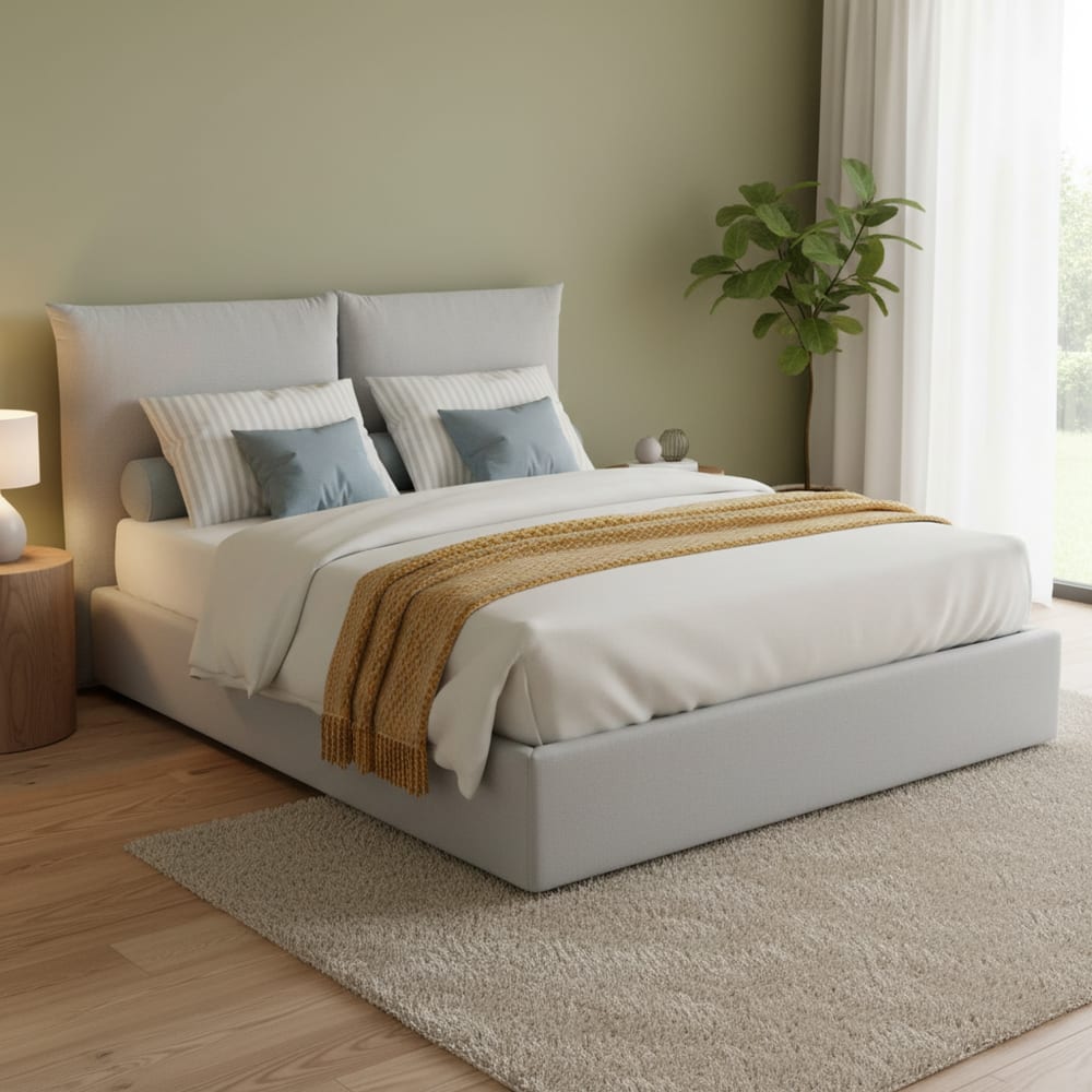 Doppelbett aus Stoff weiß 160x200 cm - Maisons Du Monde