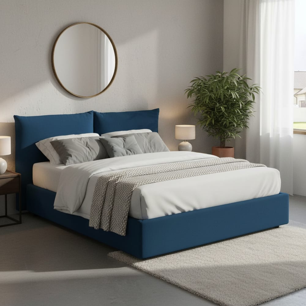 Doppelbett aus Stoff blau 160x190 cm - Maisons Du Monde