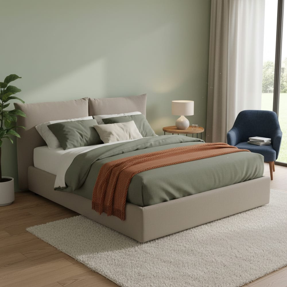 Lit double en tissu tourterelle 160x190 cm - Maisons du Monde
