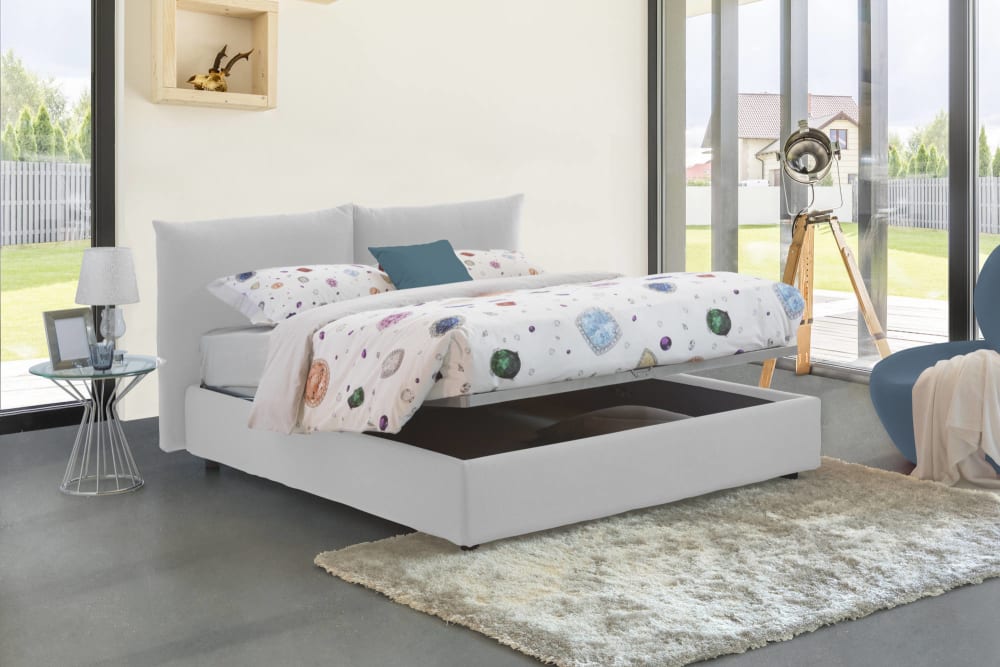 Doppelbett aus Stoff weiß 160x190 cm - Maisons Du Monde