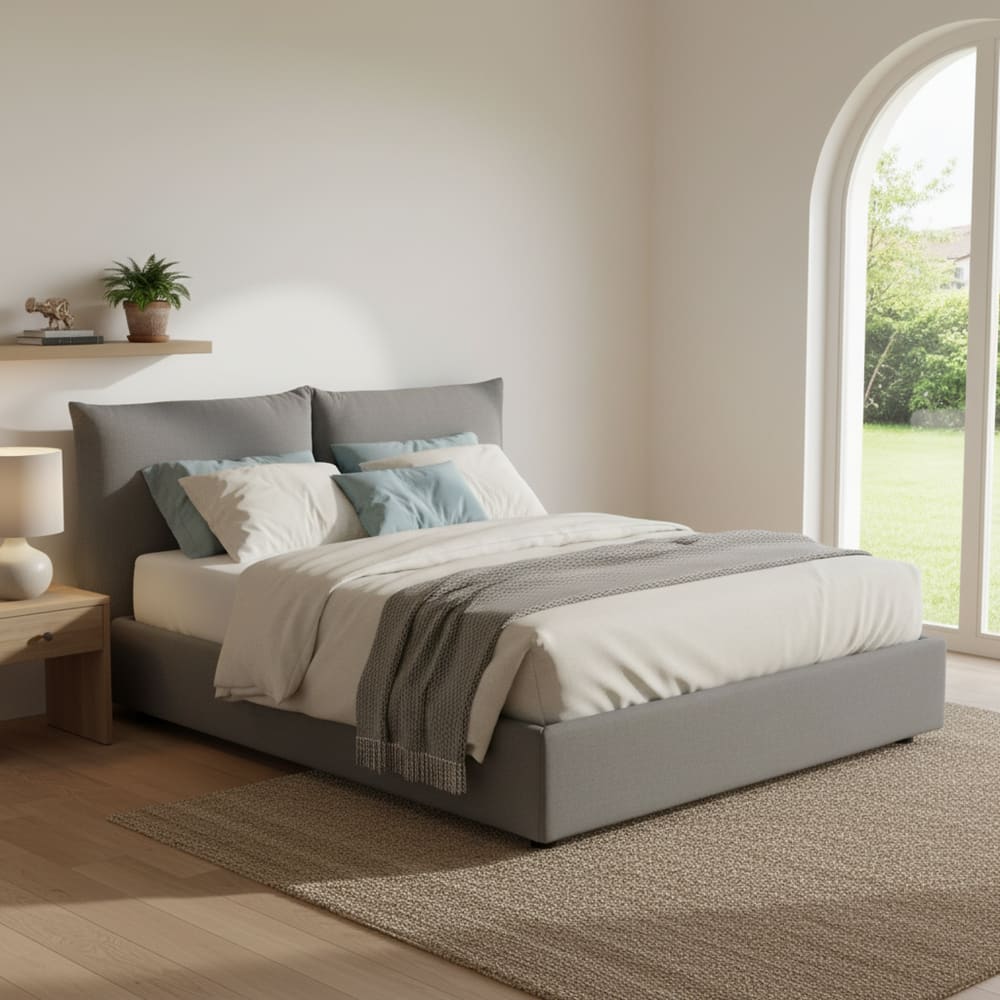 Lit double en tissu gris 160x190 cm - Maisons du Monde
