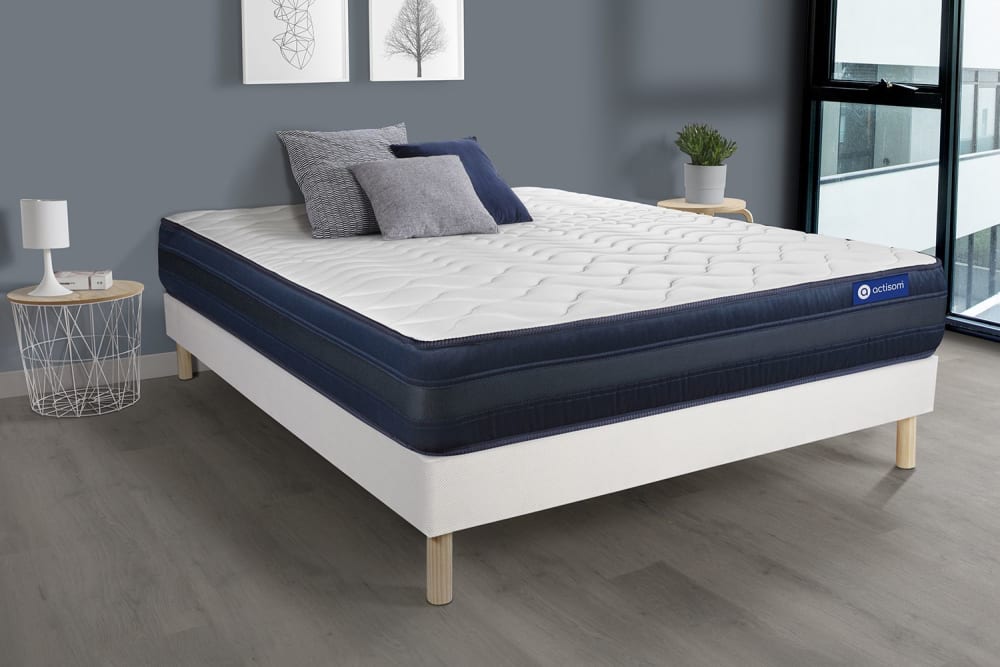 Somier blanco + colchón con muelles y viscoelástica 150 x 190 - Maisons du Monde