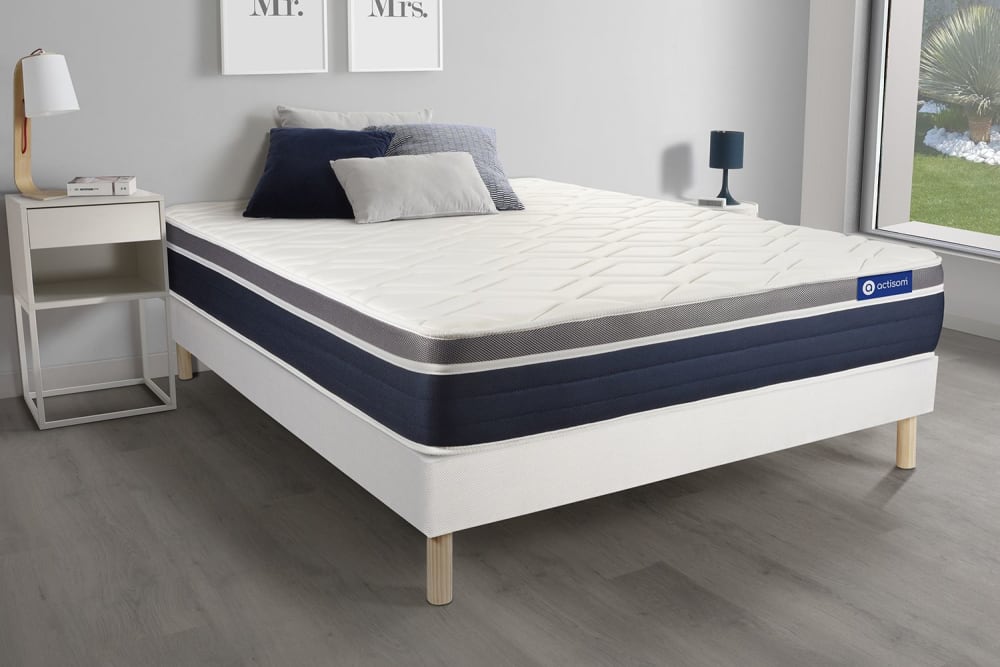 Somier blanco + colchón con látex y espuma viscoelástica 135 x 190 - Maisons du Monde