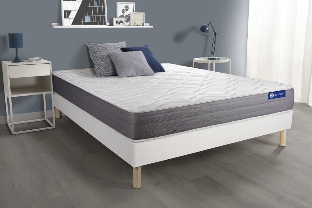 Somier blanco + colchón con muelles y viscoelástica 135 x 190 - Maisons du Monde