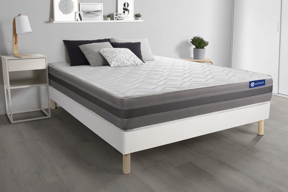 Somier blanco + colchón con látex y espuma viscoelástica 150 x 190 - Maisons du Monde