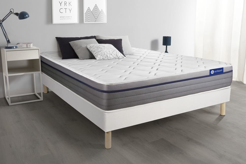 Somier blanco + colchón con látex y espuma viscoelástica 135 x 190 - Maisons du Monde