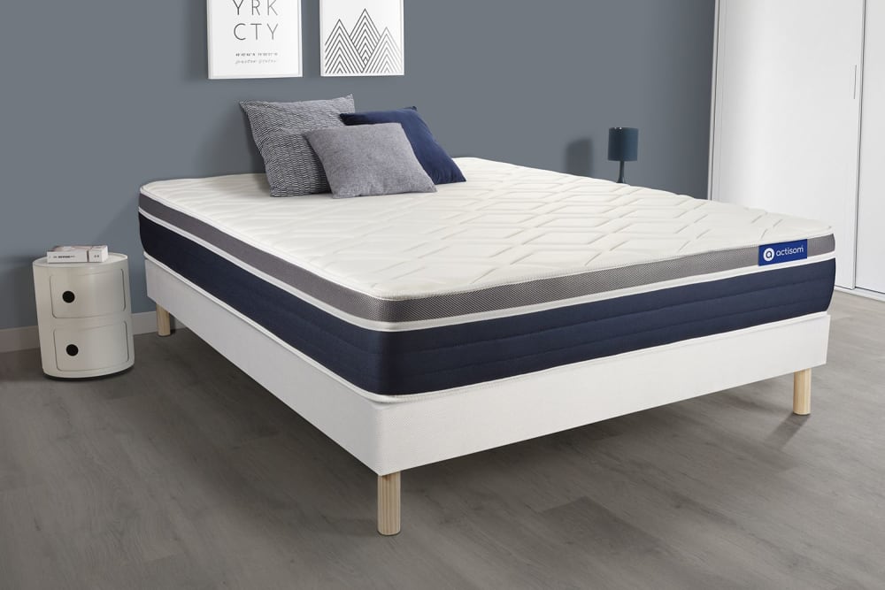 Somier blanco + colchón con muelles y viscoelástica 150 x 190 - Maisons du Monde