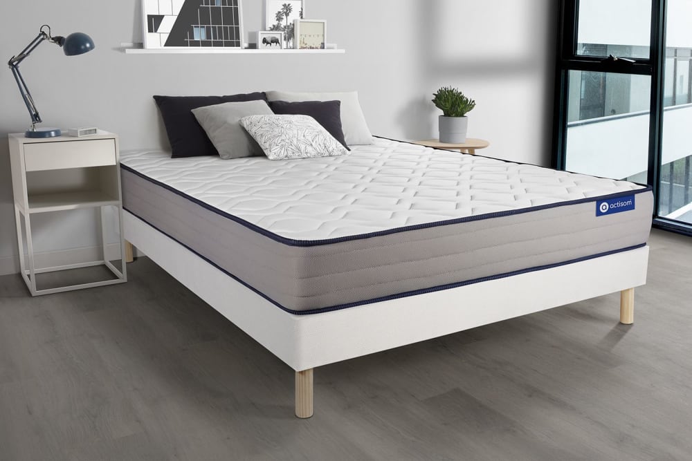 Somier blanco + colchón con látex y espuma viscoelástica 135 x 190 - Maisons du Monde