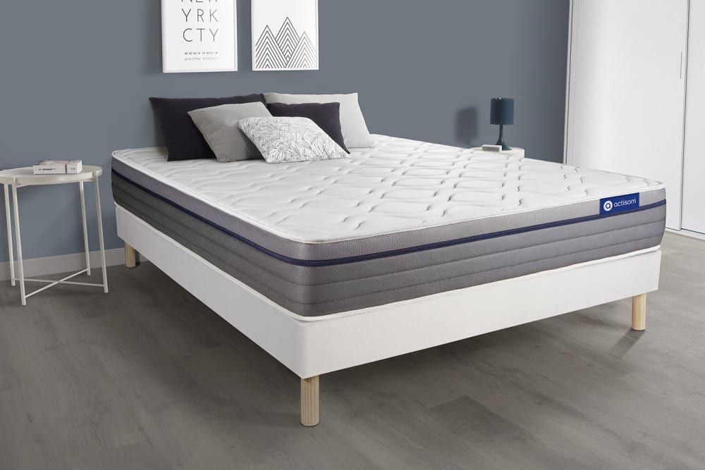 Somier blanco + colchón con muelles y viscoelástica 135 x 190 - Maisons du Monde