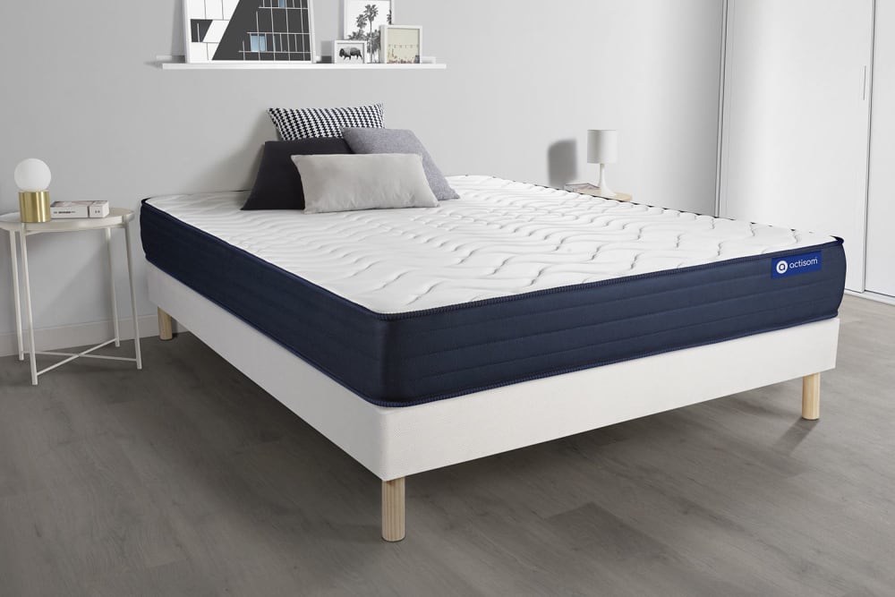 Somier blanco + colchón con látex y espuma viscoelástica 135 x 190 - Maisons du Monde