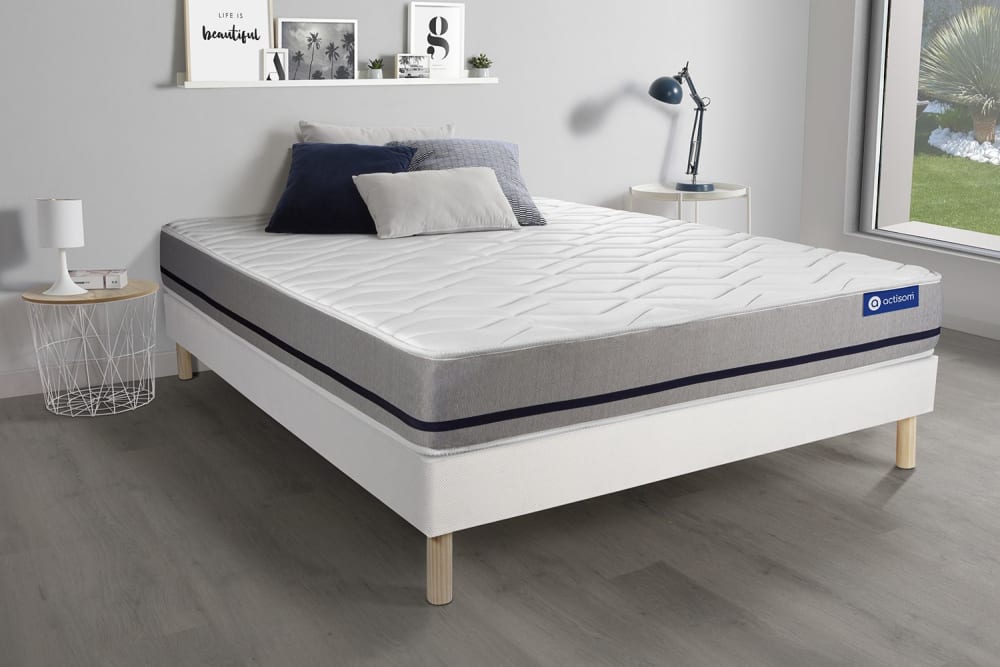Somier blanco + colchón con látex y espuma viscoelástica 150 x 190 - Maisons du Monde