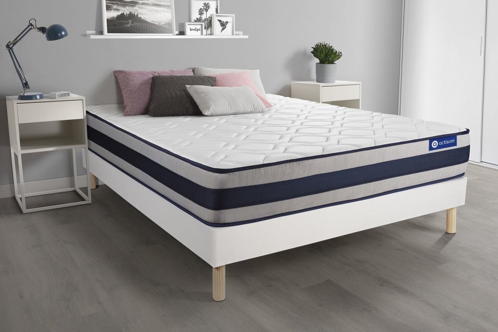 Somier blanco + colchón con espuma viscoelástica 135 x 190 - Maisons du Monde