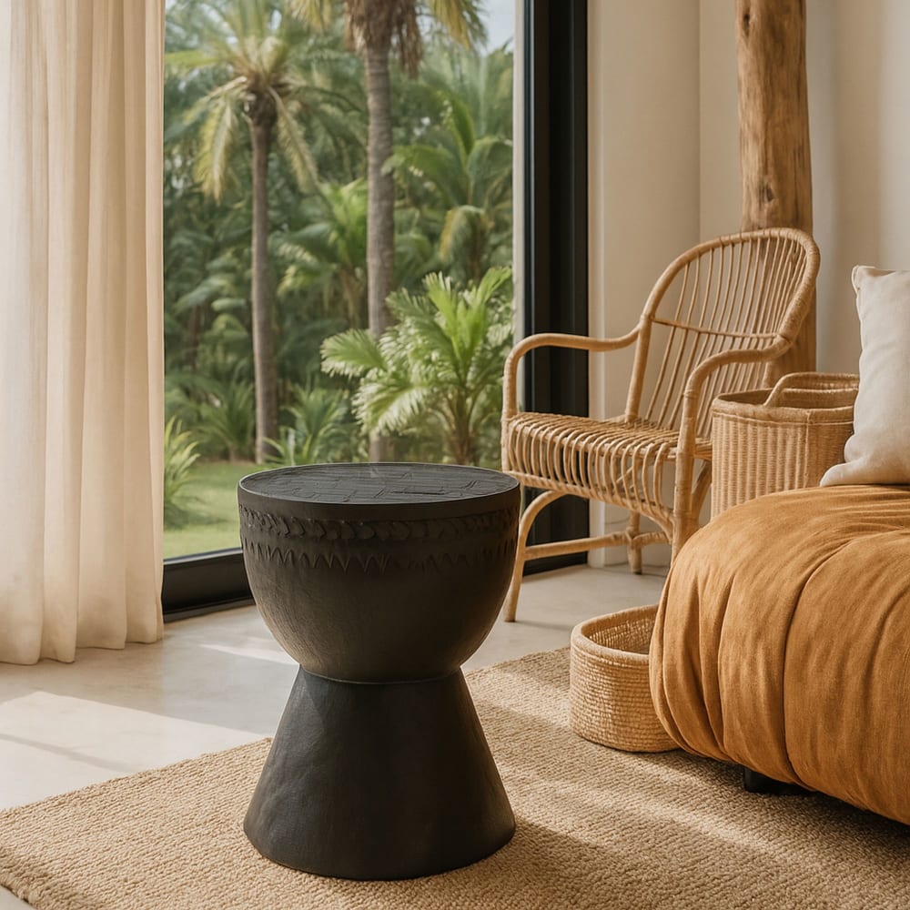 Meuble d'appoint en bois d'acacia brûlé