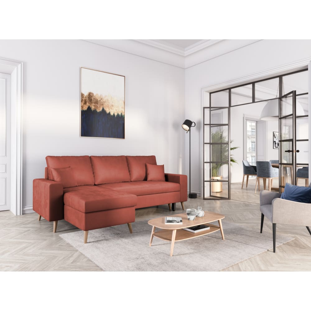 Canapé d'angle réversible et convertible avec coffre - Rouge brique