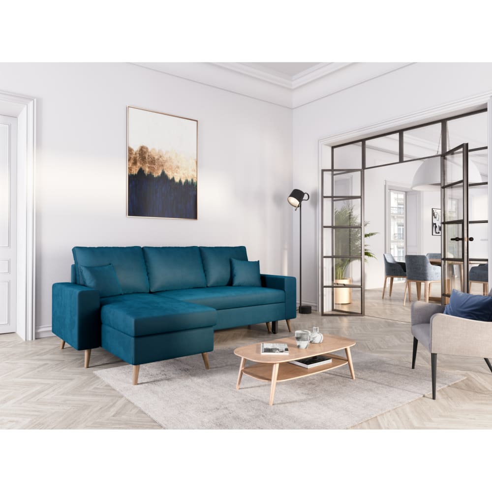 Canapé d'angle réversible et convertible avec coffre - Bleu pétrole