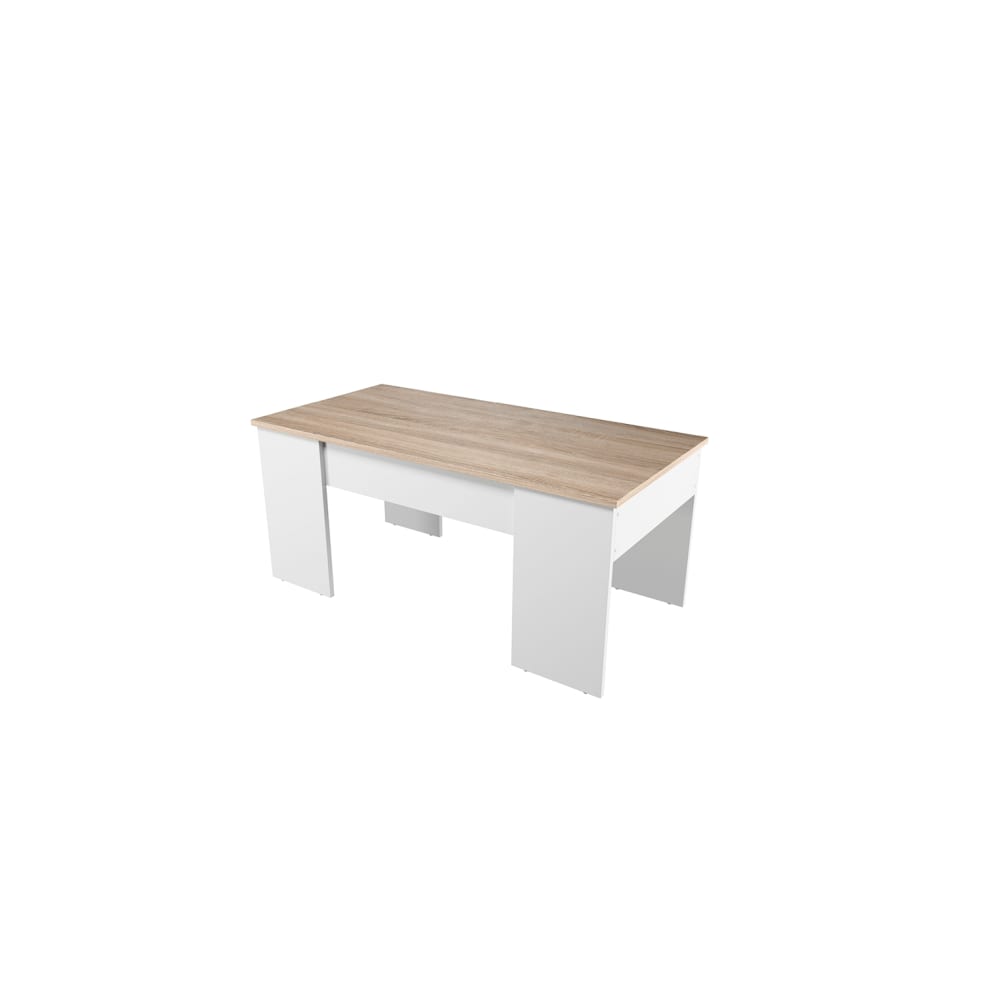 Table basse avec plateau relevable et rangement - Blanc / Bois