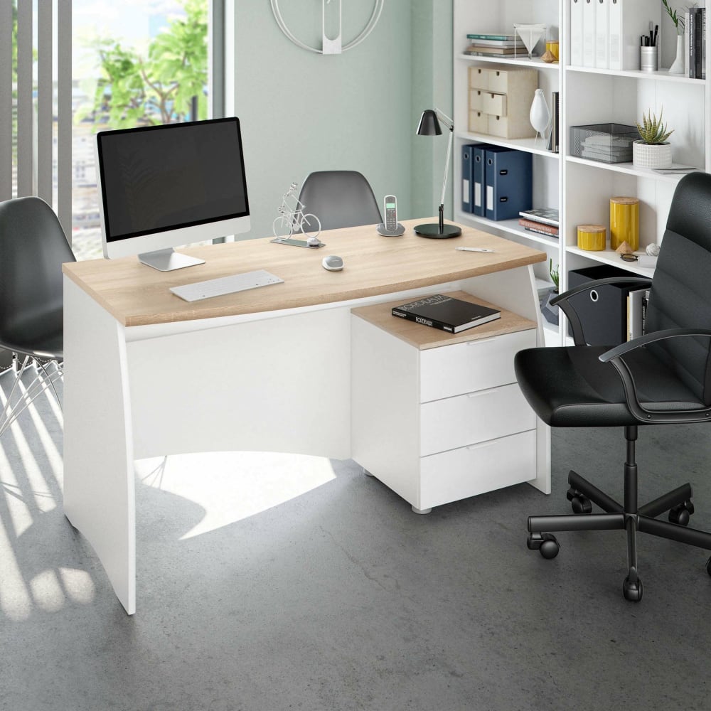 Bureau effet bois beige, blanc 136x67 cm - Maisons du Monde
