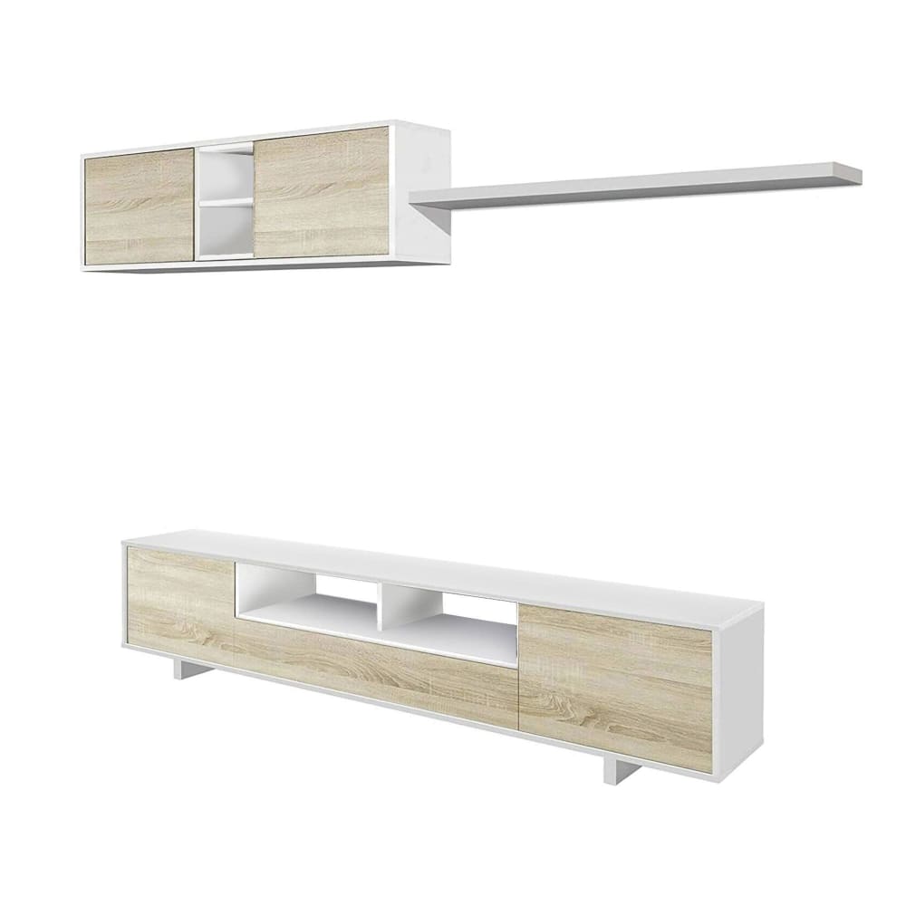 Meuble TV effet bois blanc brillant, beige 200x41 cm - Maisons du Monde