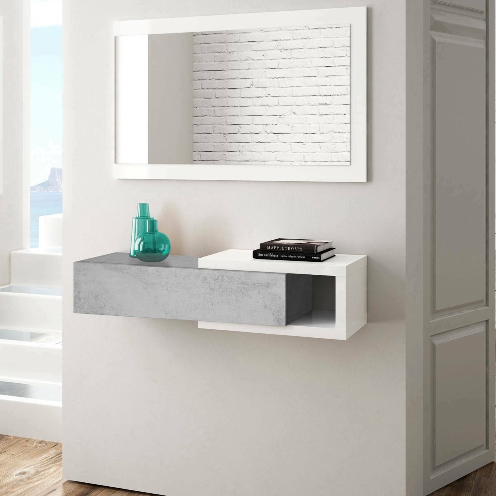 Meuble d'entrée effet bois blanc, ciment 95x26 cm - Maisons du Monde
