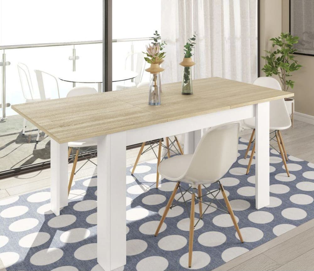 Ausziehbarer Tisch mit Eichenholzeffekt, weiß 190x90h78 cm -