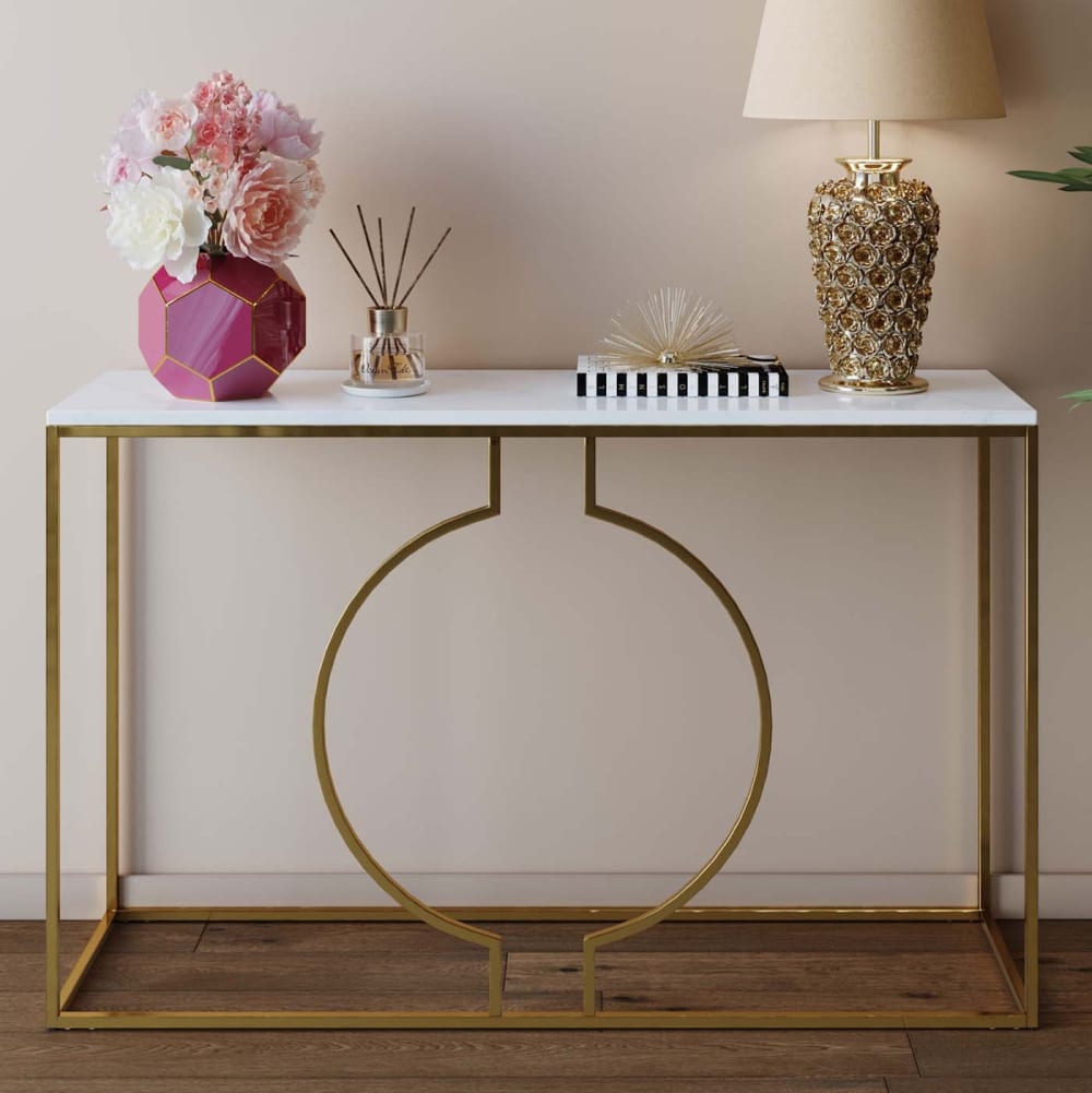 Console en marbre minéral blanc et acier doré - Maisons du Monde