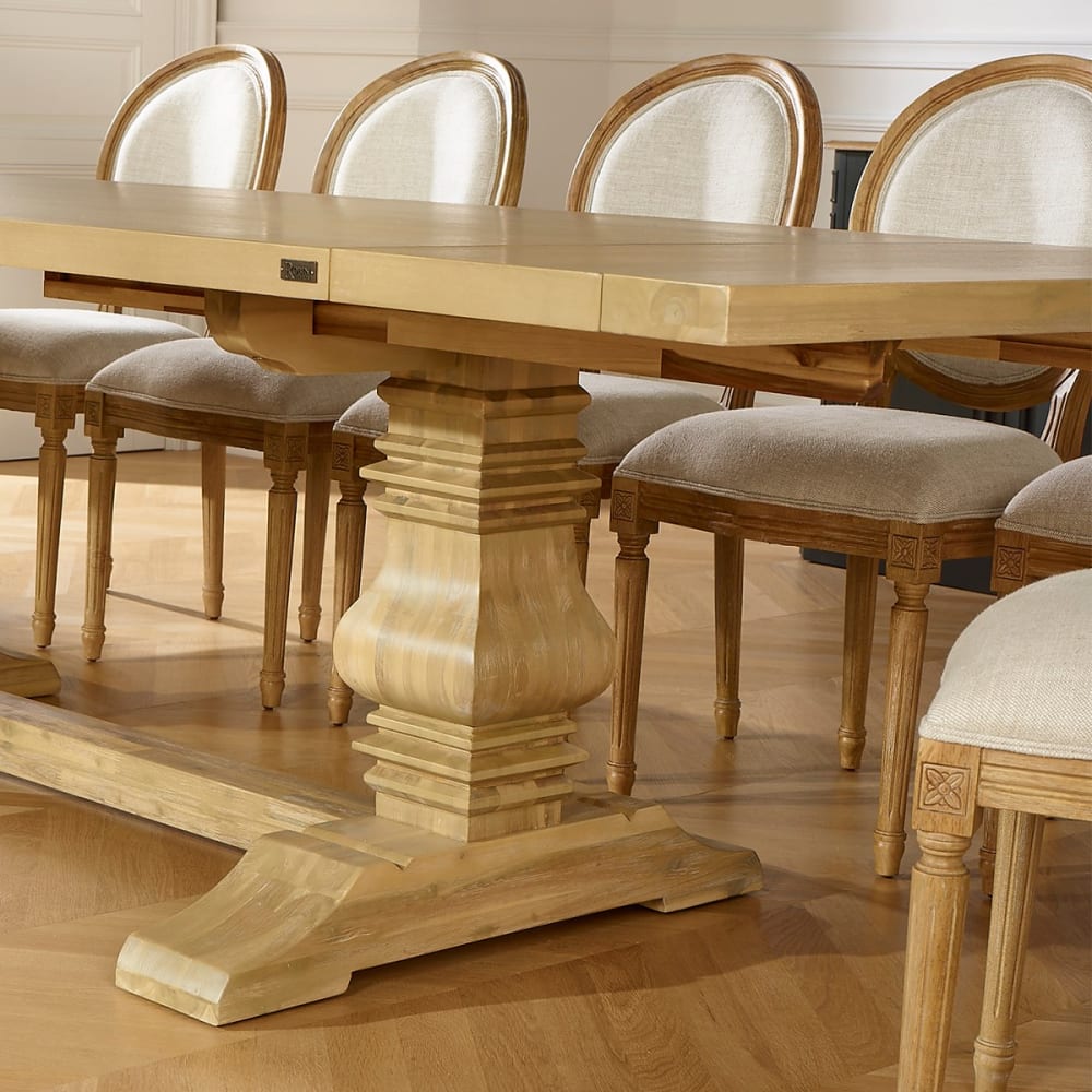 Rechteckiger Tisch aus Akazie mit 2 Verlängerungen für 8/10 beige