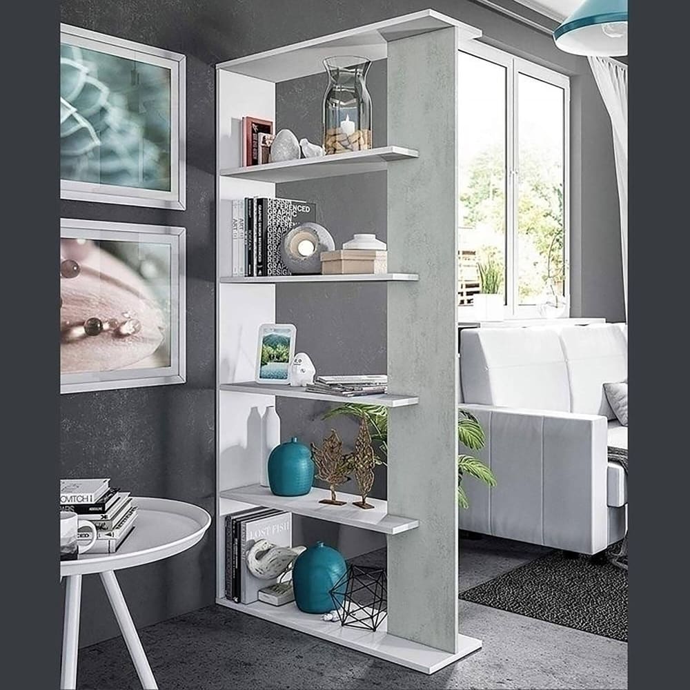 Bibliothèque effet bois blanc, ciment 90x25 cm - Maisons du Monde