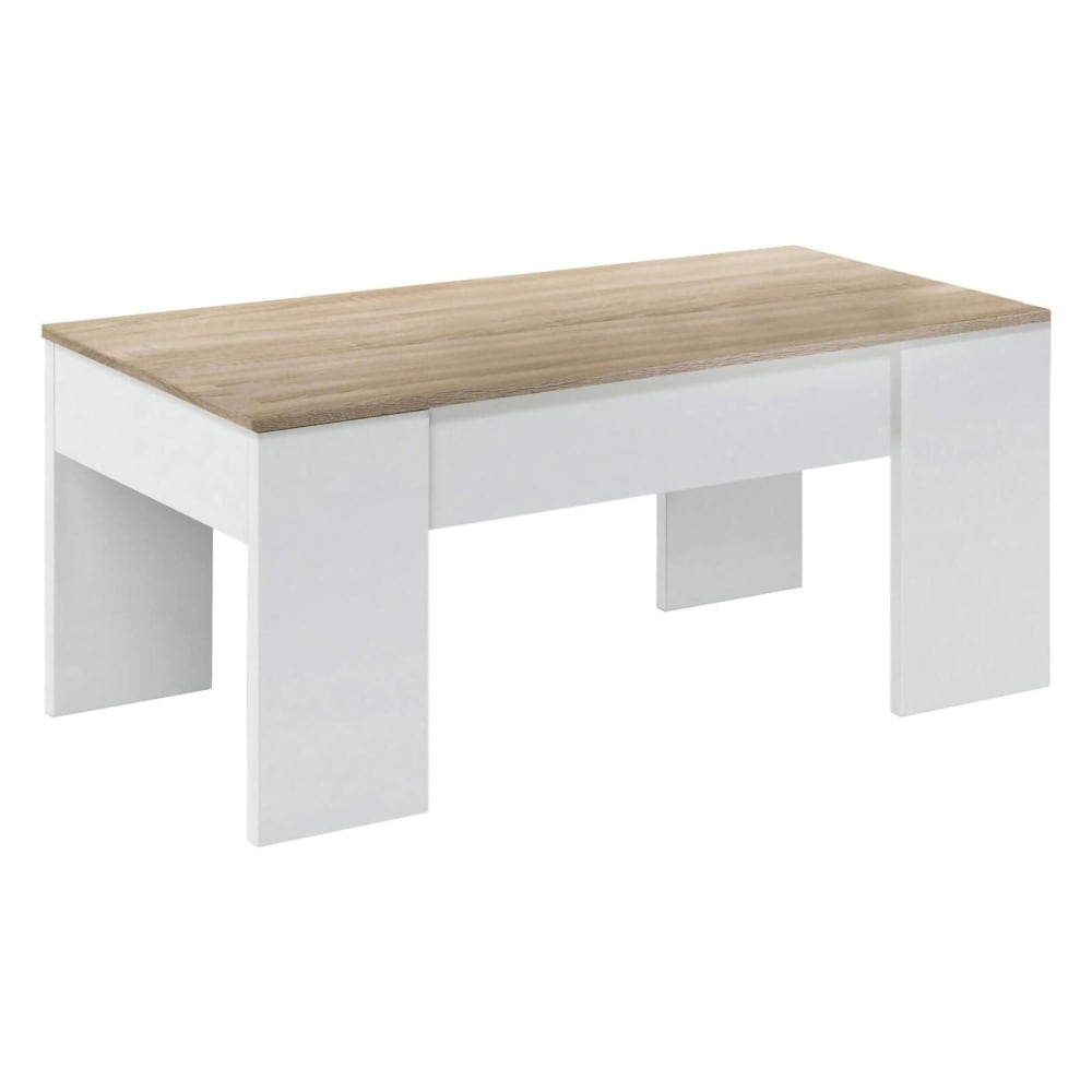 Dmora Couchtisch in weißer Holzoptik, Eiche 100x45h50 cm style modern - Holz
