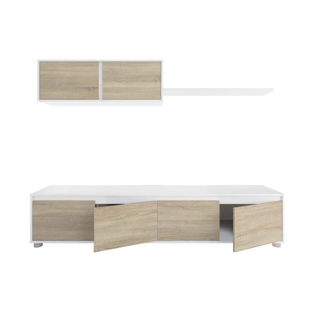 Meuble TV effet bois beige, blanc 200x41 cm